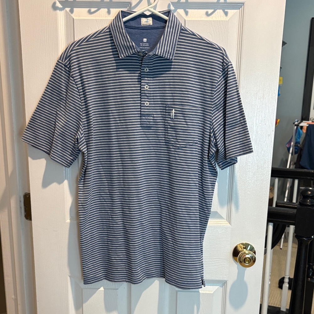 johnnie-O Blue and White Striped Polo